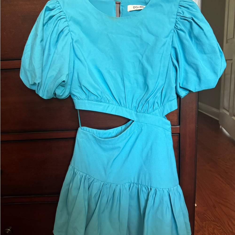 DO+BE Turquoise Puff Sleeve Cutout Dress